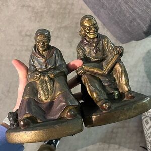 Anitque Yusc Pair of Cast Bookends "Darby & Joan" - 1920's Antique